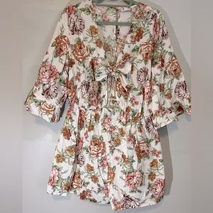 ASOS tie front linen floral romper